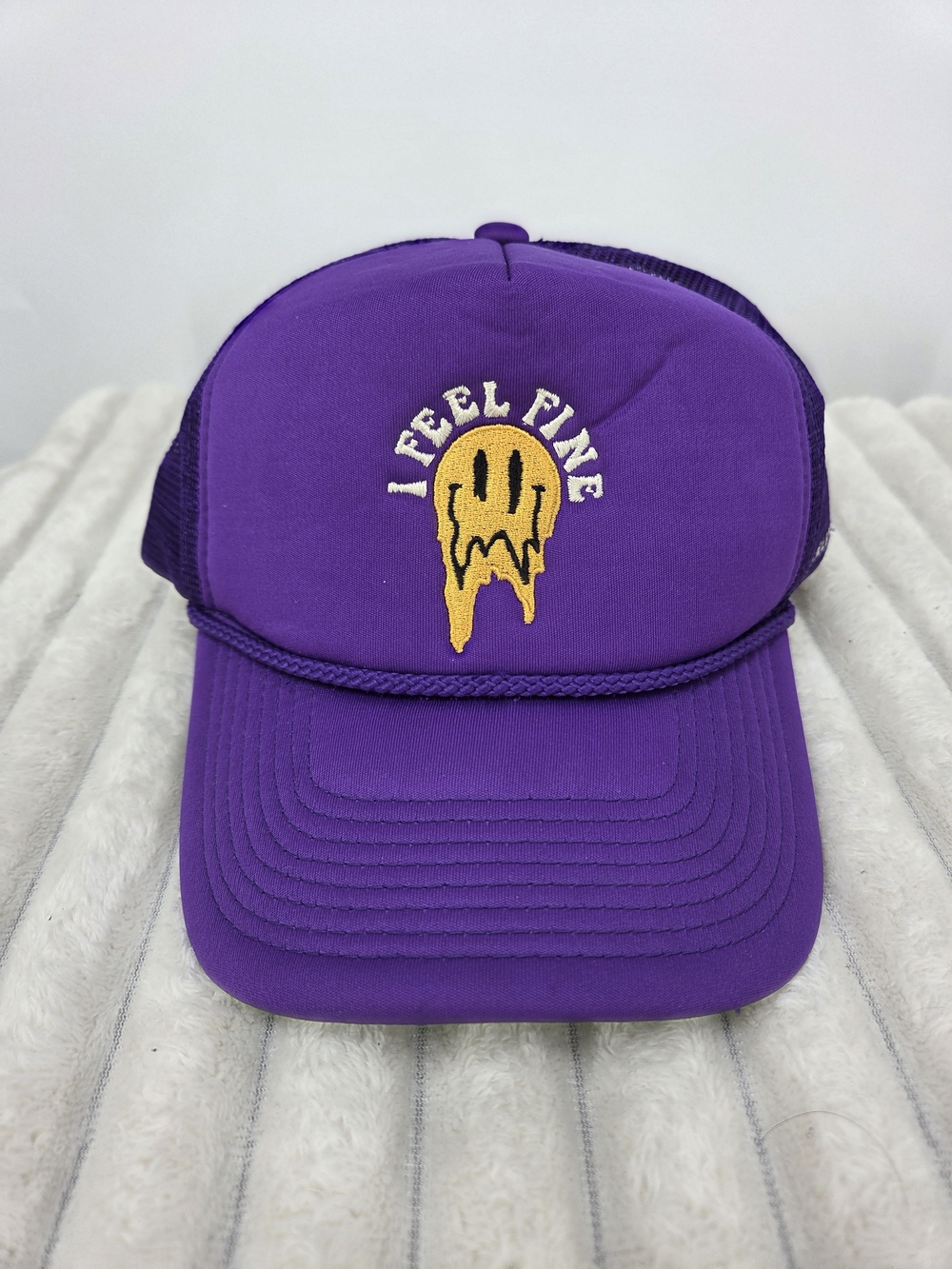 I Feel Fine Embroidered Purple Trucker Hat